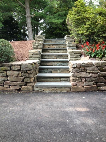 Multicolored PA Colonial Wallstone & Bluestone Treads utilized to rehab these steps