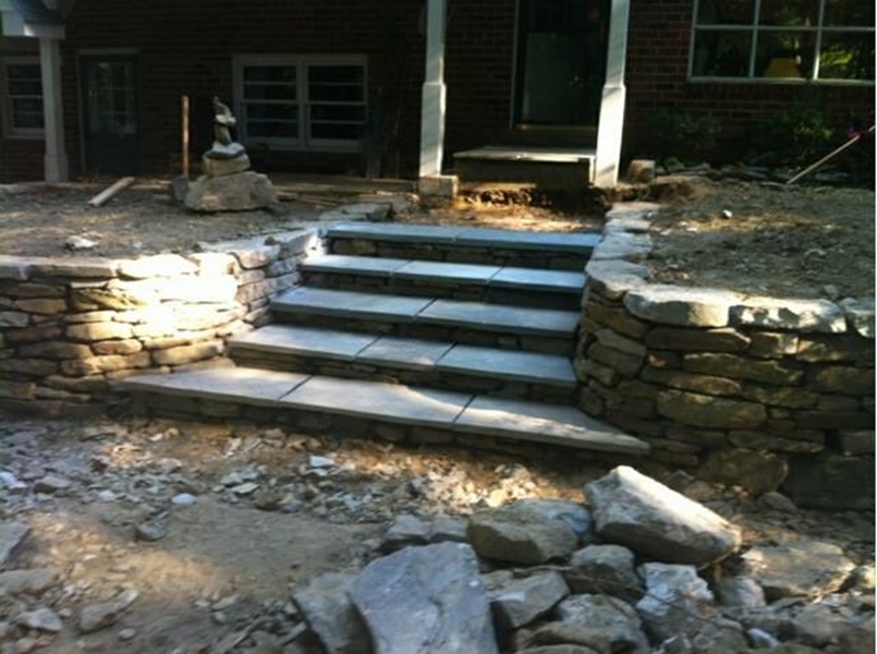 Natural Stone Wallssteps with PA Bluestone Tops.